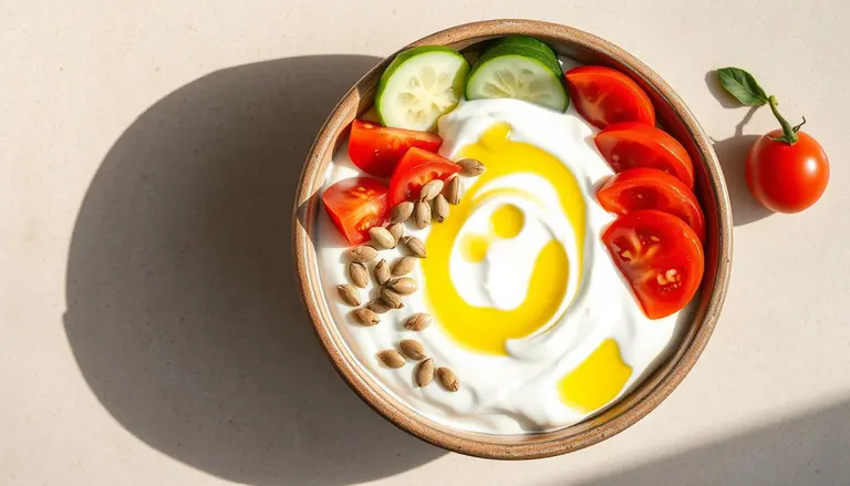 Savory yogurt bowl, Greek yogurt recipes, protein breakfast bowl,